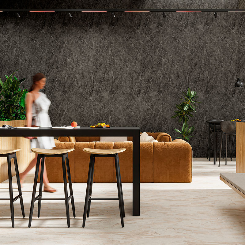 Panel SPC Lightning Grey: diseño mármol gris oscuro para ambientes sofisticados.