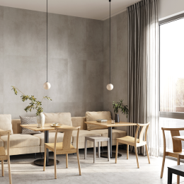 Panel decorativo SPC gran formato Smoky Concrete: estilo urbano y sobriedad contemporánea.